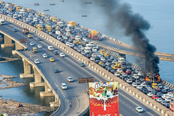 Third Mainland Bridge: Commercial Bus Explodes into Flames