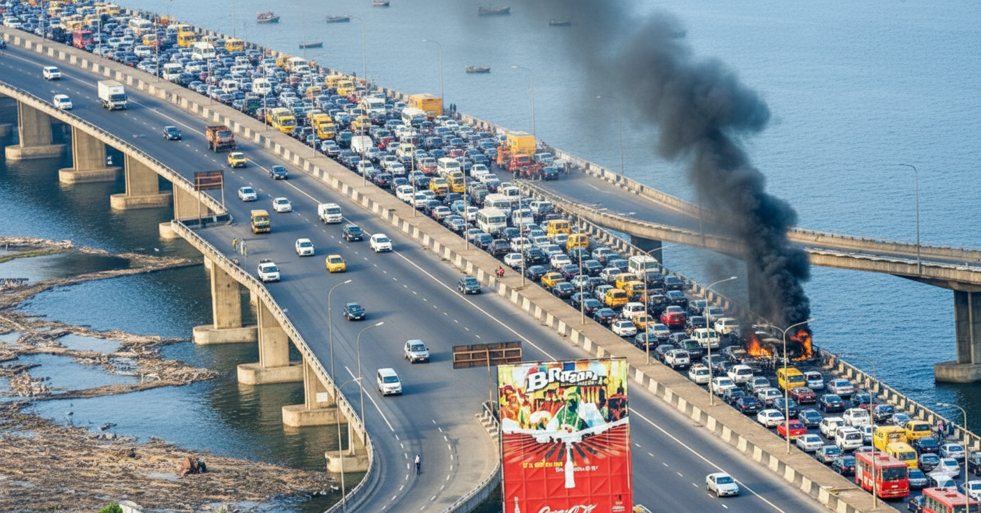 Third Mainland Bridge: Commercial Bus Explodes into Flames