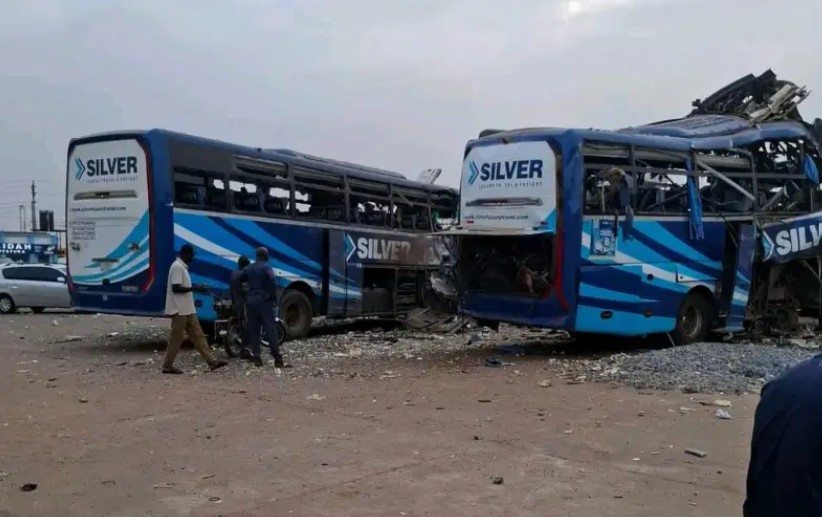 Luxury Bus Destroyed in Kaduna Motor Park Explosion