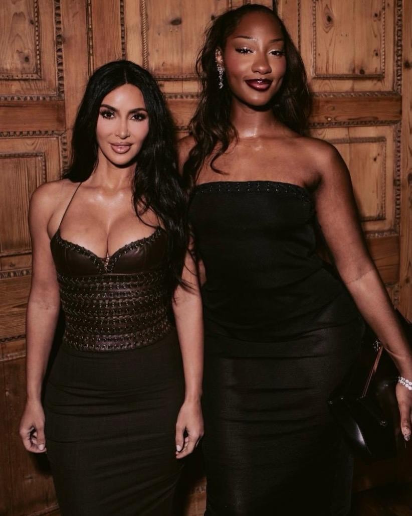 Tems Poses With Kim Kardashian at SKIMS London Opening
